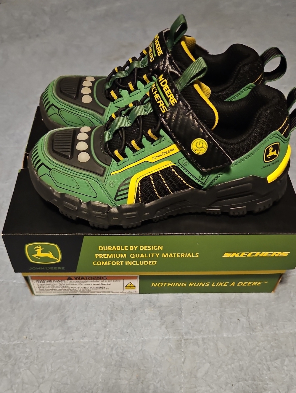 Skechers Kids Green and Yellow John Deere Light-Up Sneakers